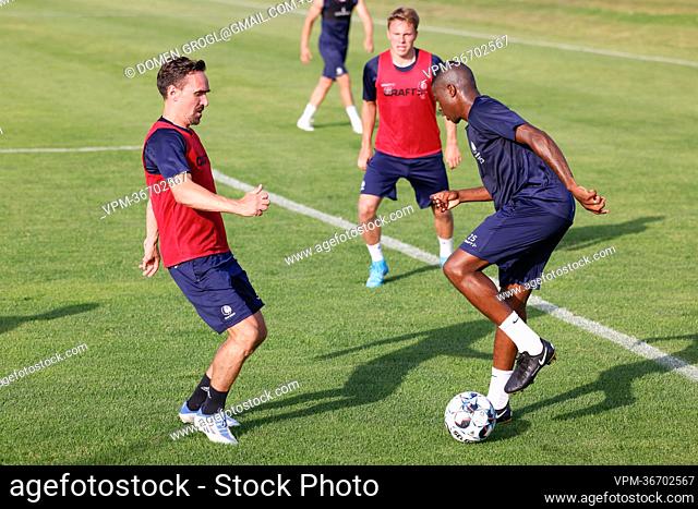 Gent's Sven Kums and Gent's Fortuna Nurio pictured in action during a training session of JPL KAA Gent on the first day of their stage in Stegersbach, Austria