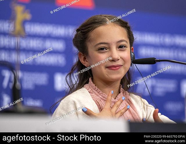 20 February 2023, Berlin: Actress Naima Senties smiles at the press conference for the film ""Totem"" at the Grand Hyatt