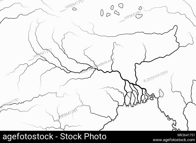 World Map of The GANGES RIVER Valley & Delta: Ganges River And Brahmaputra River, and their Delta, India, Himalayas, Nepal, Bengal, Bangladesh, Myanmar