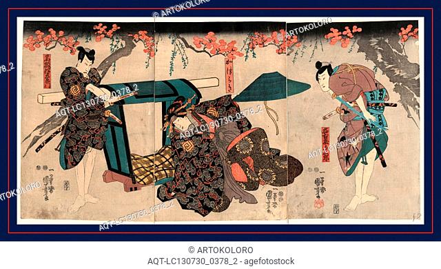Nagoya sanzaburo fuwa banzaemon katsuragi, Three actors in the roles of Nagoya Sanzaburo, Katsuragi, and Fuwa Banzaemon., Utagawa, Kuniyoshi, 1798-1861, artist