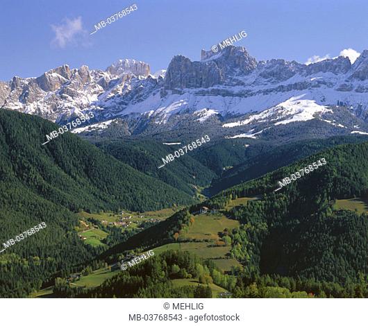 Italy, South Tyrol, German oven, Tierser,  Valley, Rosengarten,  Europe, Southern Europe, North Italy, Alto Adige, landscape, view, Dolomites, mountain