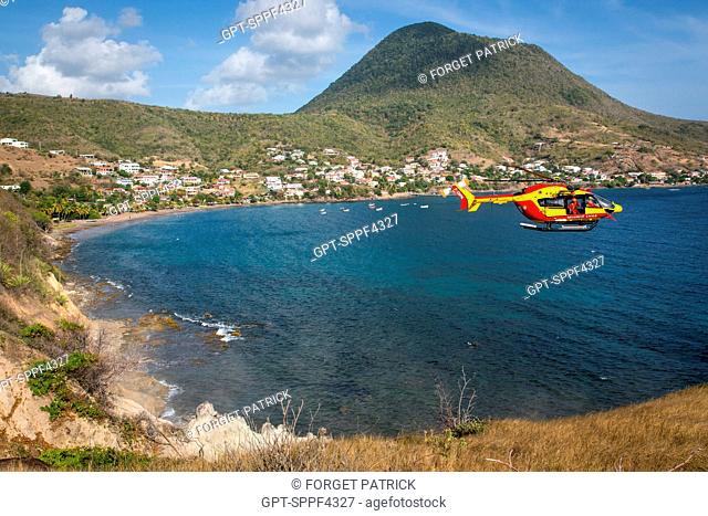 RECONNAISSANCE MISSION TO LOOK FOR PEOPLE WHO DISAPPEARED AROUND THE PETIT ANSE OF THE ANSES D'ARLET, HELICOPTER RESCUE WITH THE CIVIL SECURITY'S DRAGON 972...