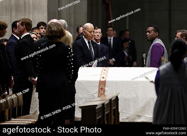 United States President Joe Biden, center, at the funeral service of late Associate Justice of the Supreme Court Sandra Day O'Connor at the Washington National...