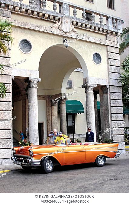 1950's era American Chevrolet convertable auto at the famous Hotel Nacional Havana Cuba