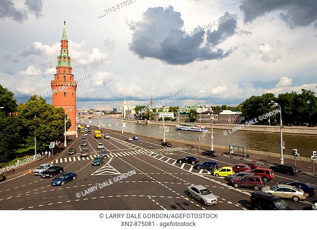 Russia. Moscow. Moscow River and corner of the Kremlin