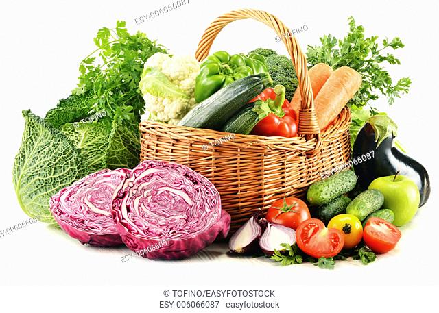 Composition with variety of fresh organic vegetables isolated on white
