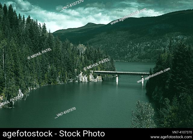 Green toned image of landscape in British Columbia, Canada, North America