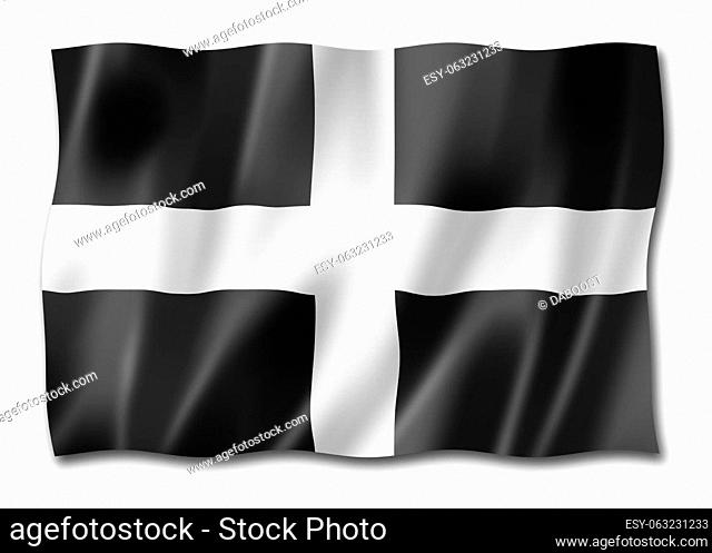 Cornwall County flag, United Kingdom waving banner collection. 3D illustration