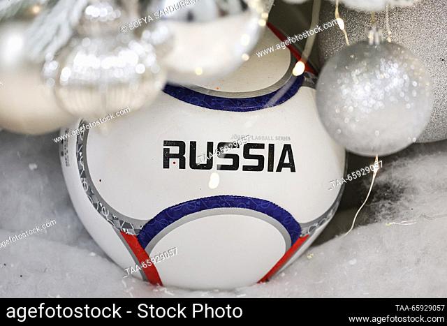 RUSSIA, MOSCOW - DECEMBER 20, 2023: The House of Football decorated for the holiday season. Sofya Sandurskaya/TASS