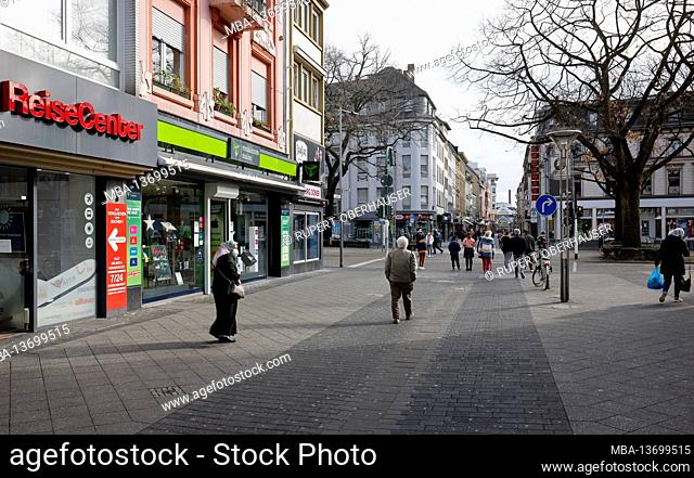 Krefeld, North Rhine-Westphalia, Germany - Krefeld city center in times of the corona crisis during the second lockdown, most shops are closed