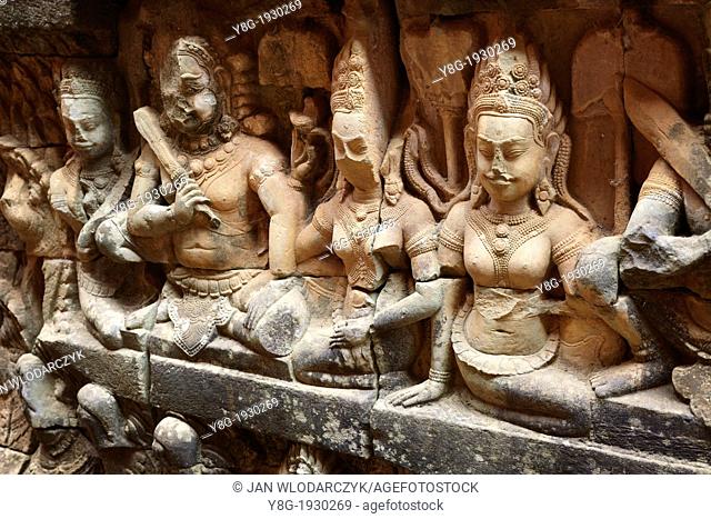 The Terrace of the Leper King - sculptures of the wall of temple, Angkor Temple Complex, Siem Reap Province, Cambodia