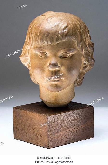 Child's bust, patinated plaster sculpture 1973 by French sculptor Jean Henninger