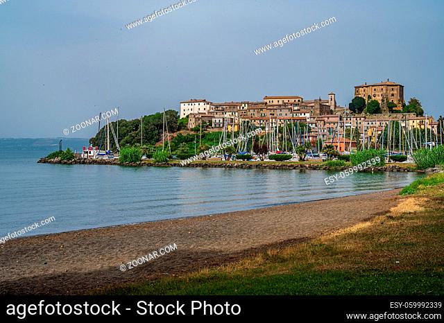 Townscape of Capodimonte, ancient village on a promontory on the Bolsena Lake, Lazio, Italy