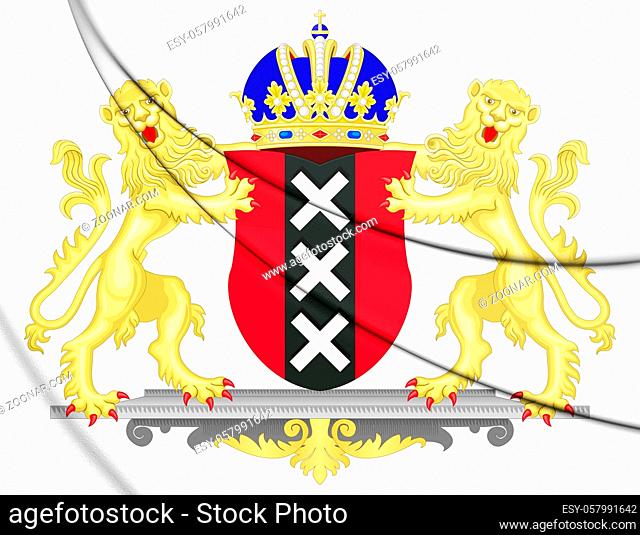 3D Amsterdam Coat of Arms, Netherlands. 3D Illustration
