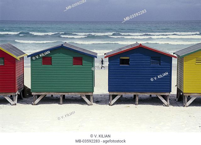 South Africa, Cape town, Muizenberg, Sandy beach, wood cottages, colored  West cape, Cape Town, Kaapstad, capital, beach, Beach, wood houses, cottages