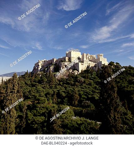View of the Acropolis from Pnyx hill (UNESCO World Heritage List, 1987), Athens, Greece. Greek civilisation, 5th century BC