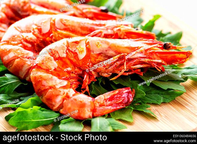 Grilled Prawns with Rocket Salad. High quality photo