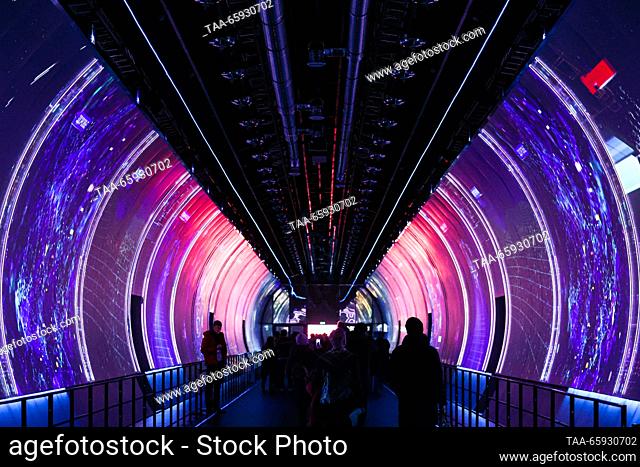 RUSSIA, MOSCOW - DECEMBER 20, 2023: People visit the Achievements of Russia Gallery during the Russia Expo international exhibition and forum the VDNKh...