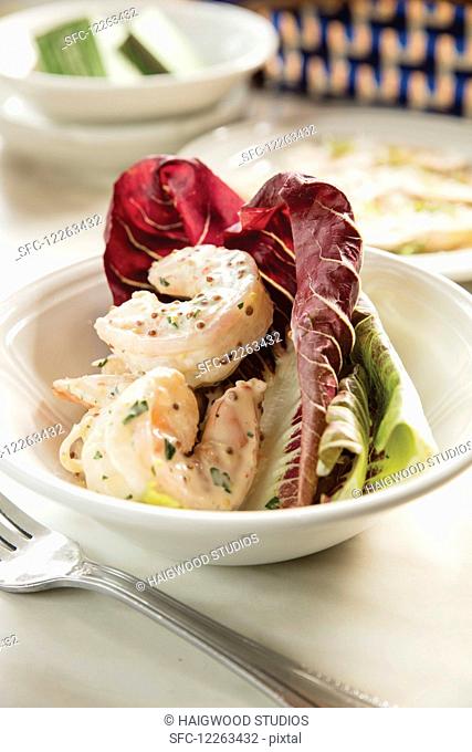 Shrimp remoulade on a bed of lettuce