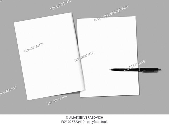 Blank magazine covers and pen template on gray background. Back and front. Responsive design template. Blank mock-up for your design