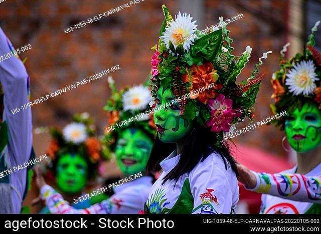 Cultural groups parade during the Carnival of Blancos Y Negros on January 5, 2022 in Ipiales - Nariño, Colombia. This UNESCO-recognized carnival takes place...