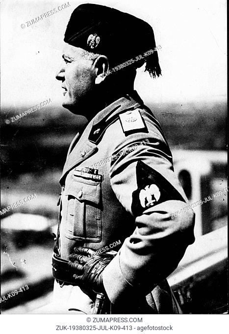 March 25, 1938 - Rome, Italy - BENITO MUSSOLINI (1883-1945) the Italian dictator and leader of the Fascist movement on the balcony of the Palazzio Venezia...