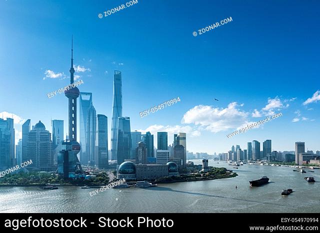 beautiful cityscape of shanghai in sunny morning, China