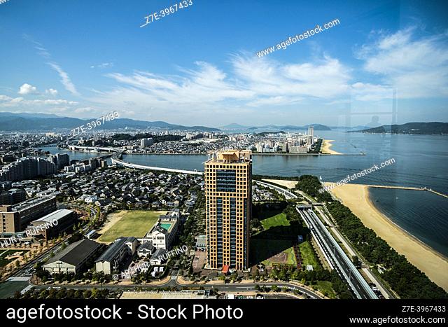 Panoramic view of Fukuoka City and Hakata Bay. View from Fukuoka Tower, Fukuoka Prefecture. Kyushu Island, Japan, East Asia