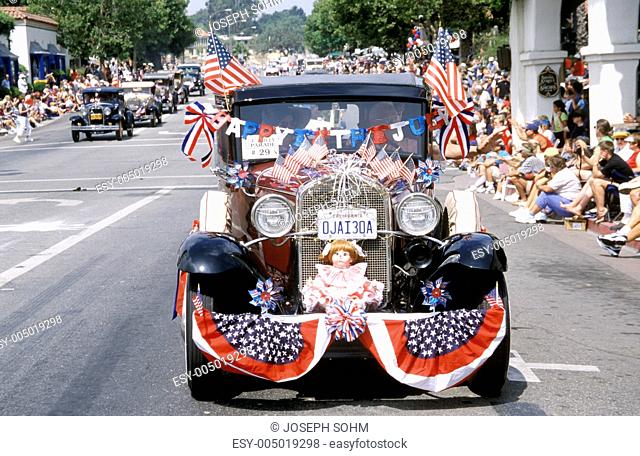 Antique Cars in July 4th Parade, Ojai, California