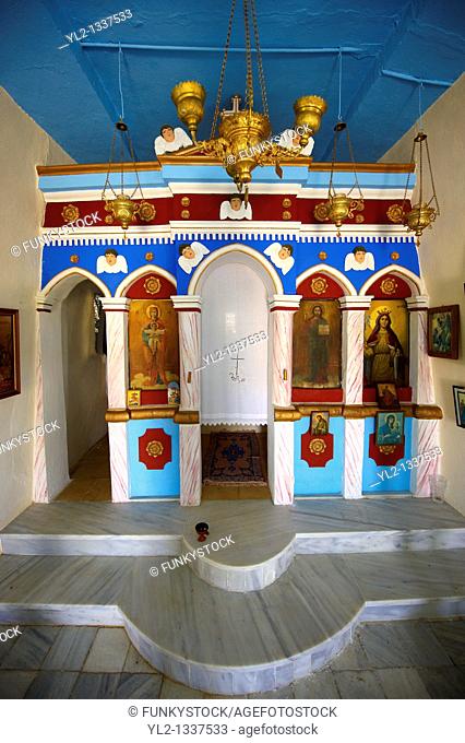 Interior of one of the many small chapels of Ioulis Chora  Greek Cyclades Islands