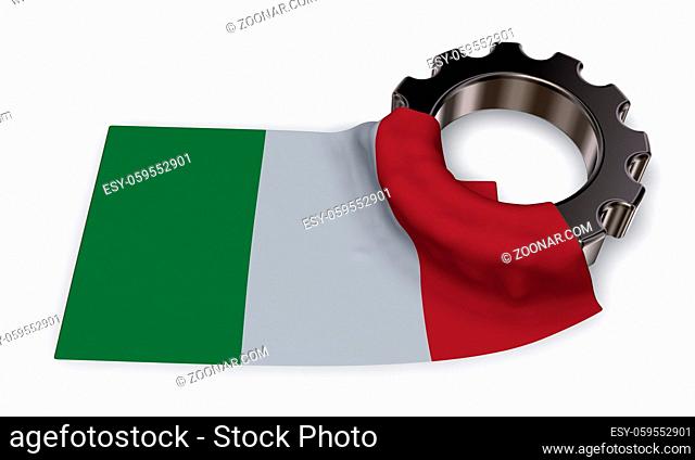 zahnrad und flagge von italien - 3d rendering