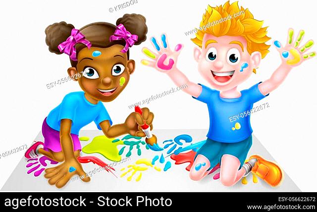 Cartoon boy and girl playing with paint, Stock Vector, Vector And Low  Budget Royalty Free Image. Pic. ESY-056622672 | agefotostock