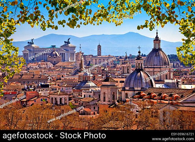 Eternal city of Rome landmarks an rooftops skyline view, capital of Italy