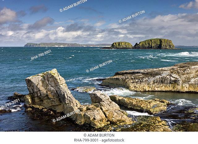 Dramatic coastline of Ballintoy on the Causeway Coast, County Antrim, Ulster, Northern Ireland, United Kingdom, Europe
