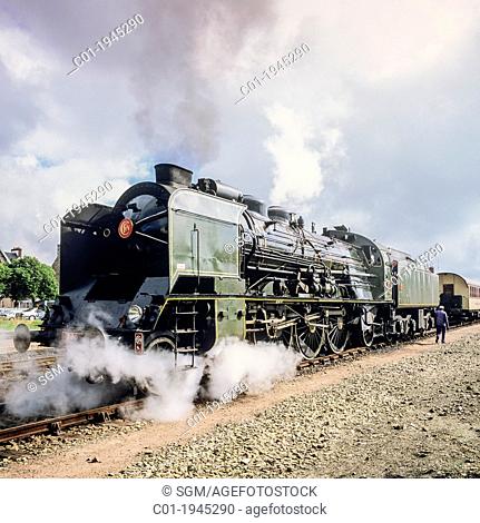 Historic steam locomotive 'Pacific PLM 231 K 8' of 'Paimpol-Pontrieux' train Brittany France
