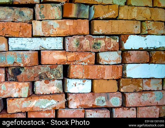 Beautiful texture old brick from big wall block, natural structure close up, photography consisting of texture old brick out large wall block