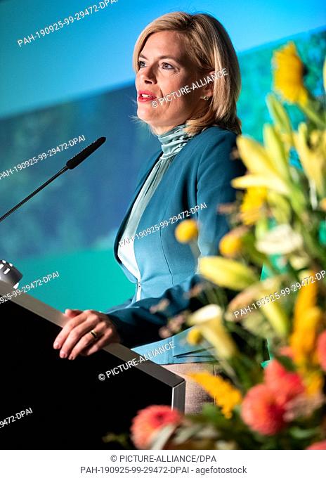 25 September 2019, Berlin: Julia Klöckner (CDU), Federal Minister of Food and Agriculture, speaks at the ""National Forest Summit"" in a Berlin hotel