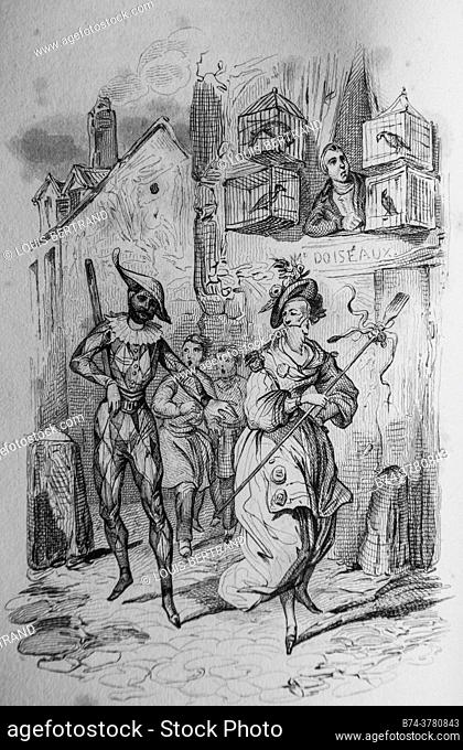 Harlequin's coat, Florian fables illustrated by victor adam, publisher delloye, desme 1838