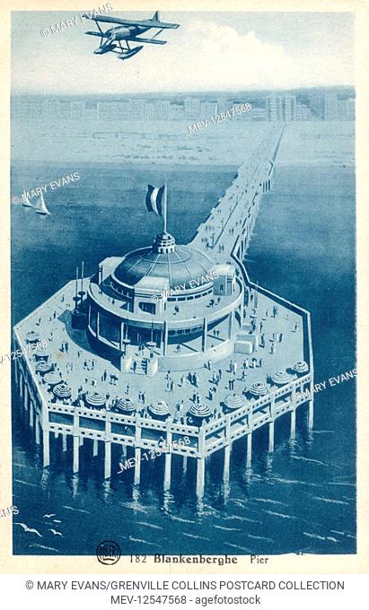 Blankenberge, Belgium - The Belgium Pier. Built in 1933 after an Art Deco design by architect Jules Soete. The concrete structure stretches 350m out into the...