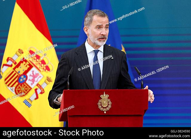 King Felipe VI of Spain, Queen Letizia of Spain attend delivery of the 2020 National Research Awards at El Pardo Royal Palace on May 17, 2021 in Madrid, Spain