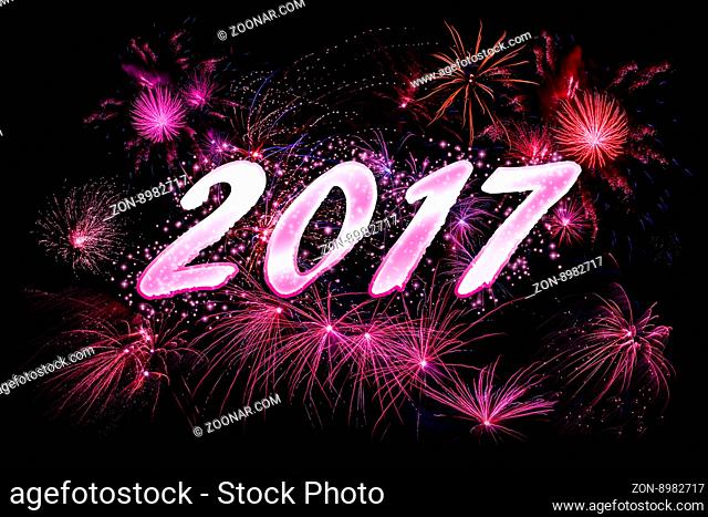 2017 new year fireworks in violet colors