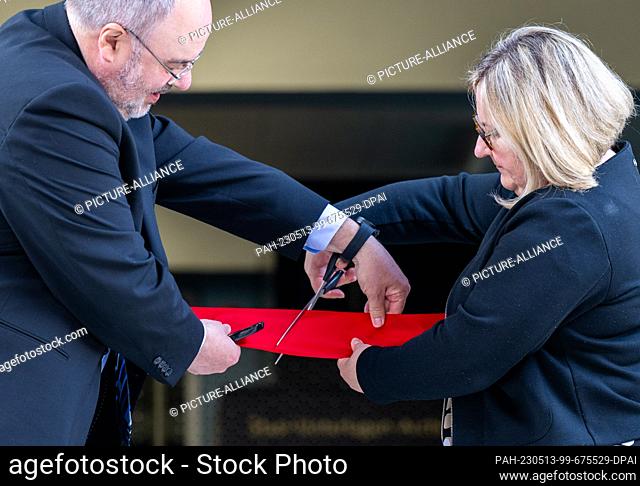 13 May 2023, Saxony, Chemnitz: Michael Hollmann, President of the Federal Archives, and Vice President Alexandra Titze, who is responsible for the Stasi...