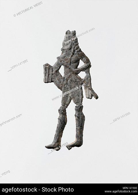 Lead figure of a man with a spear or scepter. Period: Archaic; Date: 6th-5th century B.C; Culture: Greek, Laconian; Medium: Lead; Dimensions: Height: 1 7/8 in
