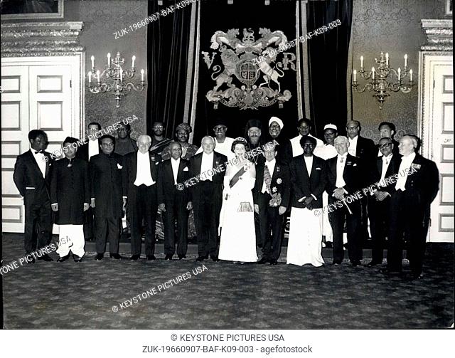 Sep. 07, 1966 - The Queen is most to the Commonwealth Prime Ministers at By Jame's Palace: The Queen gave a dinner party at st