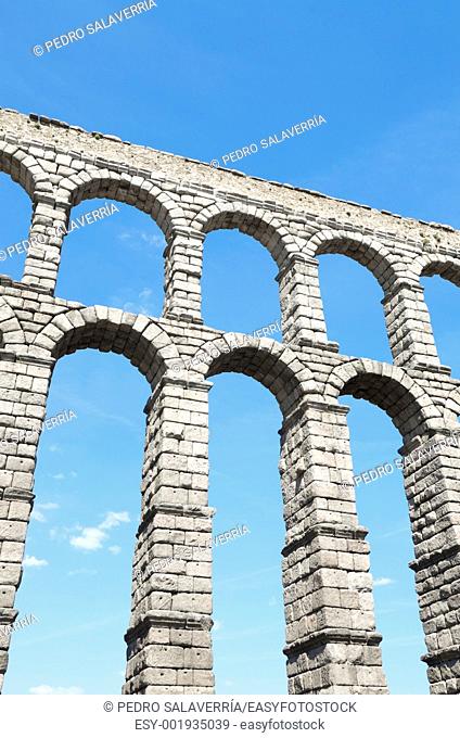 view of the aqueduct of Segovia, Castilla Leon, Spain