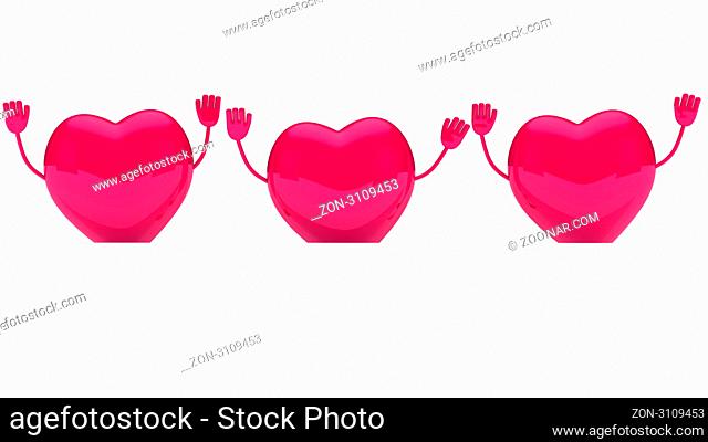 glossy pink valentine hearts wave behind wall