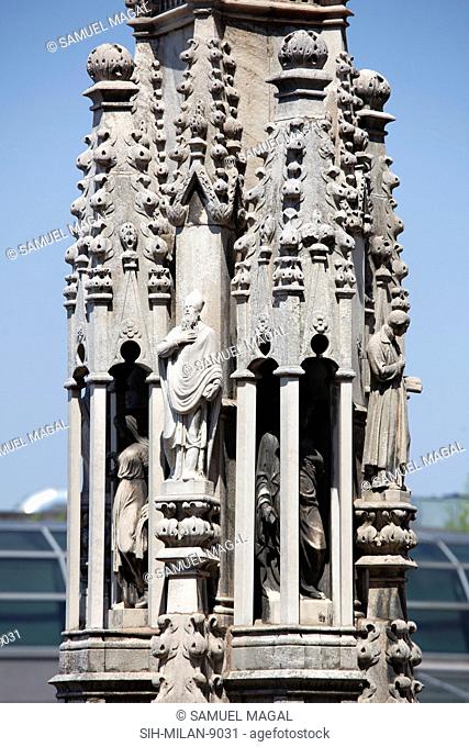 Spires- typical Gothic architectural structures, tapering and freestanding. In the Milan Cathedral more than 135 spires. They are very slender and with...