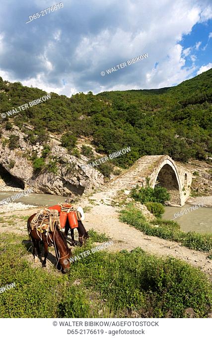 Albania, Permet-area, Bredhi i Hotoves National Park, Lengarices River, Ottoman-era stone bridge