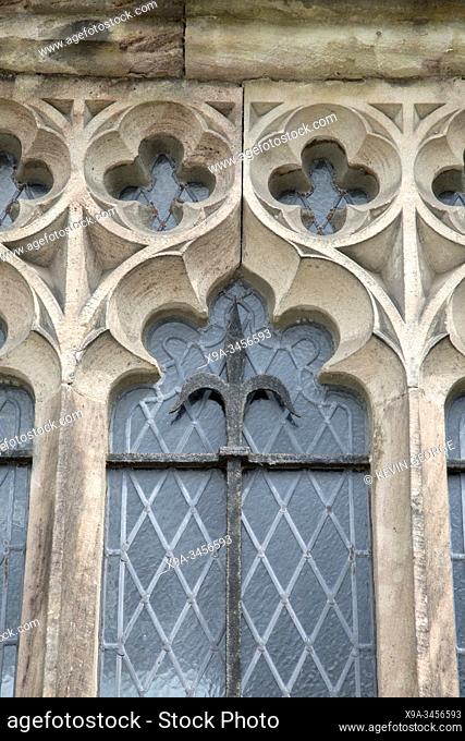 Window of St Marys Priory Church, Abergavenny; Wales; UK
