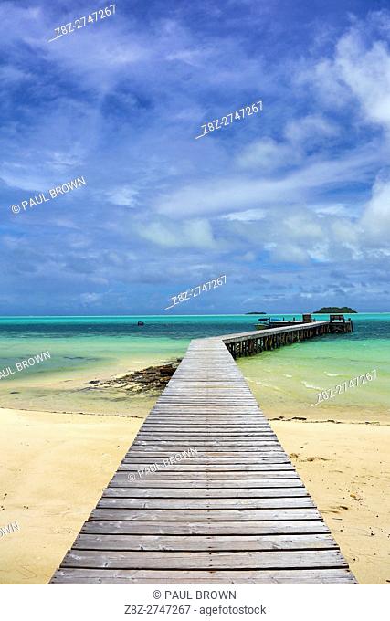 Wooden jetty, Carp Island, Republic of Palau, Micronesia, Pacific Ocean